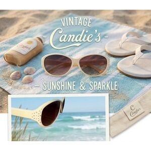 Vintage Candie's Cat Eye Sunglasses Cream Rhinestone Bling Y2K 00s Aesthetic